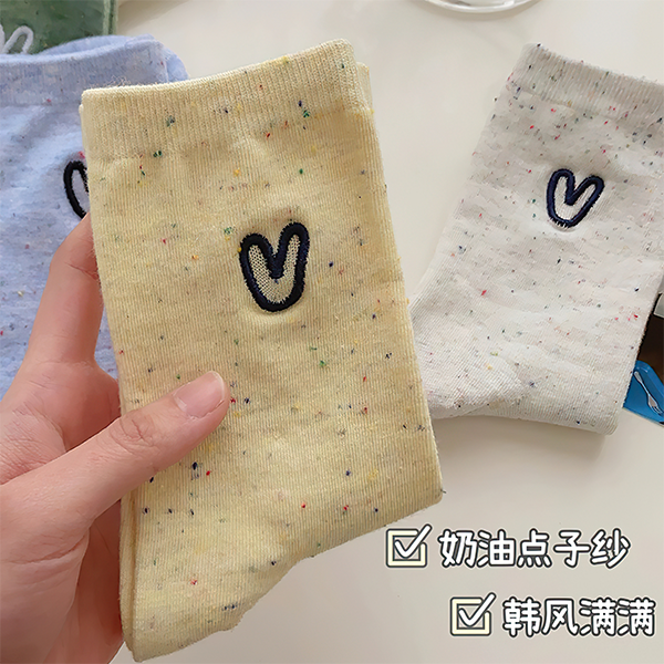 春夏新款点子纱爱心ins潮百搭中筒袜子女情侣袜日系可爱透气袜子-