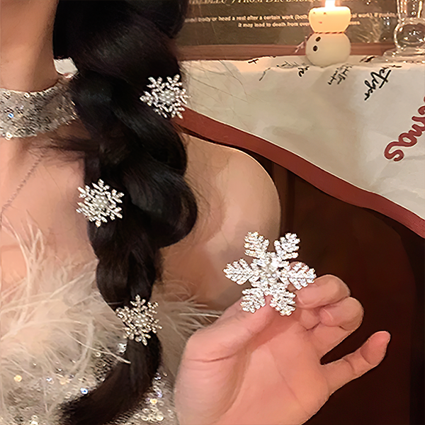 冬日少女清冷贵气感雪花发夹秋冬新款闪钻超仙雪花金属发夹侧边夹