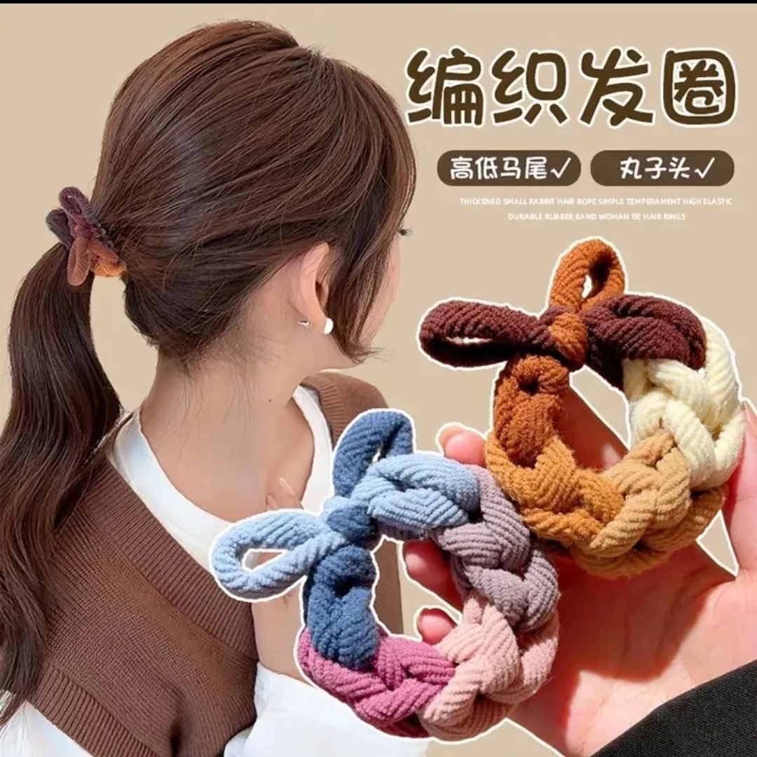 2024新款秋冬皮筋女编织蝴蝶结头绳扎头高弹力发圈橡皮筋头饰可爱