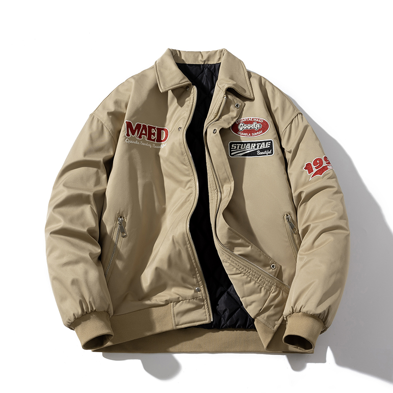 秋冬季刺绣复古工装外套飞行员夹克棉衣男女情侣宽松加厚棒球棉服
