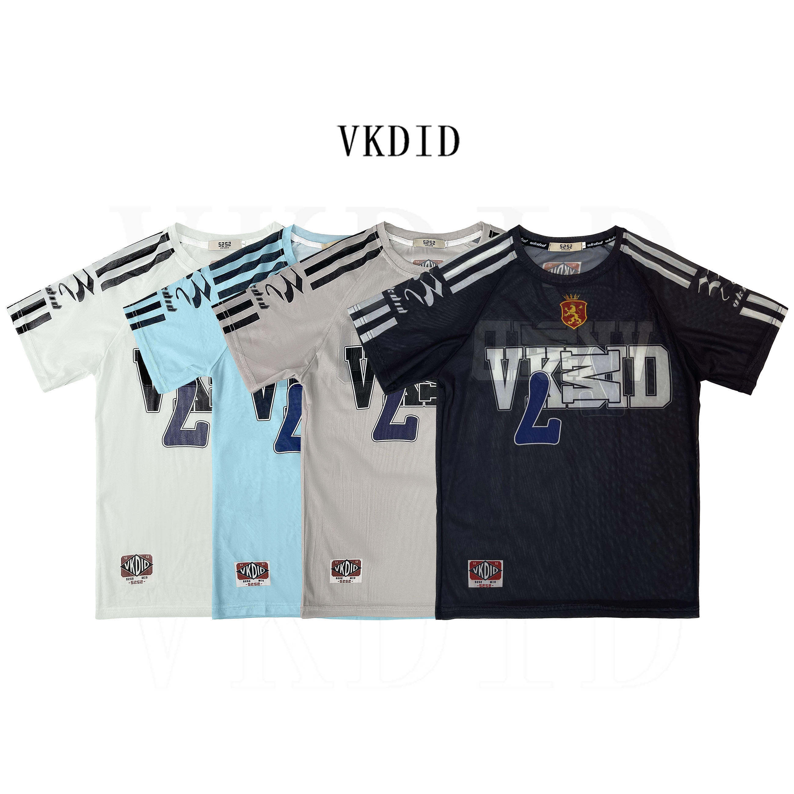VKDID夏季网纱倒7号字母潮牌百搭徽章短袖T恤休闲宽松潮流上衣005