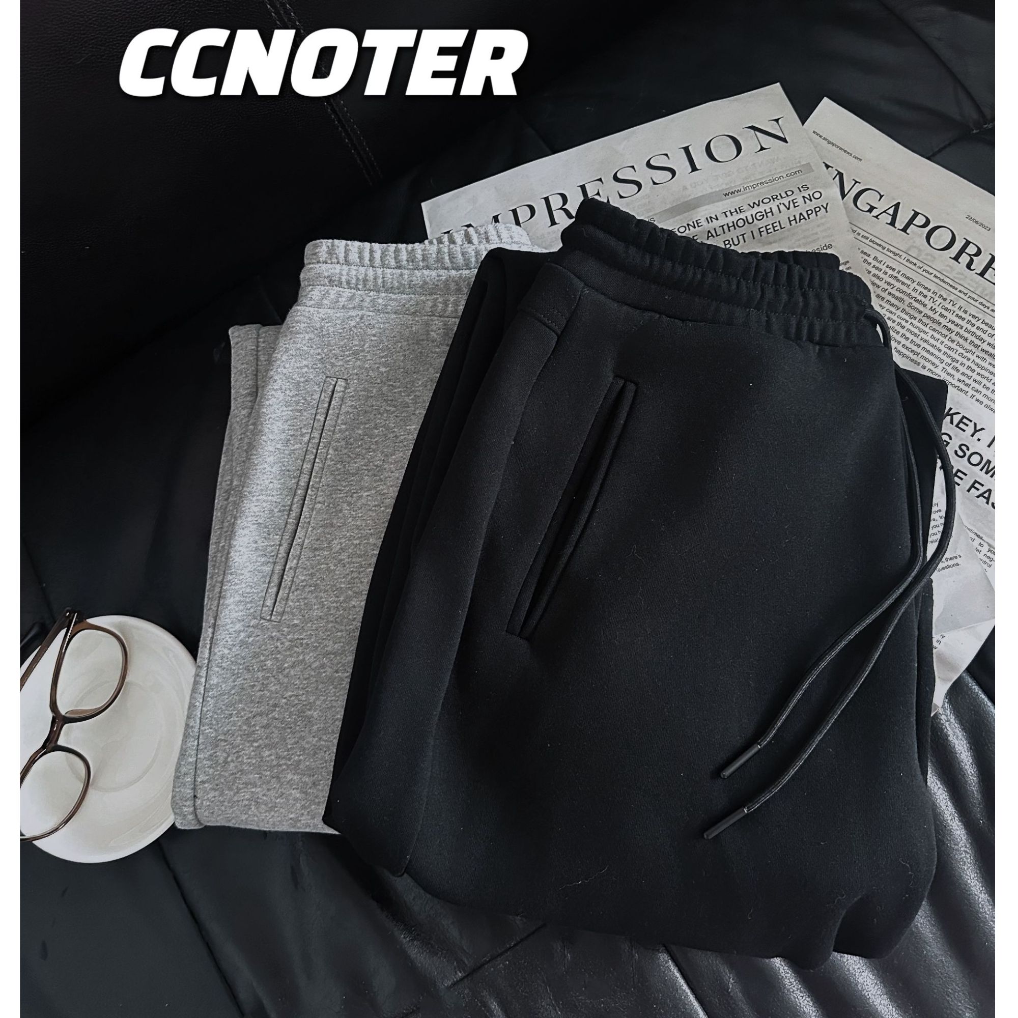 Ccnoter【恒温暖皮弯刀卫裤运动裤加厚加绒冬季裤子】男款宽松秋冬