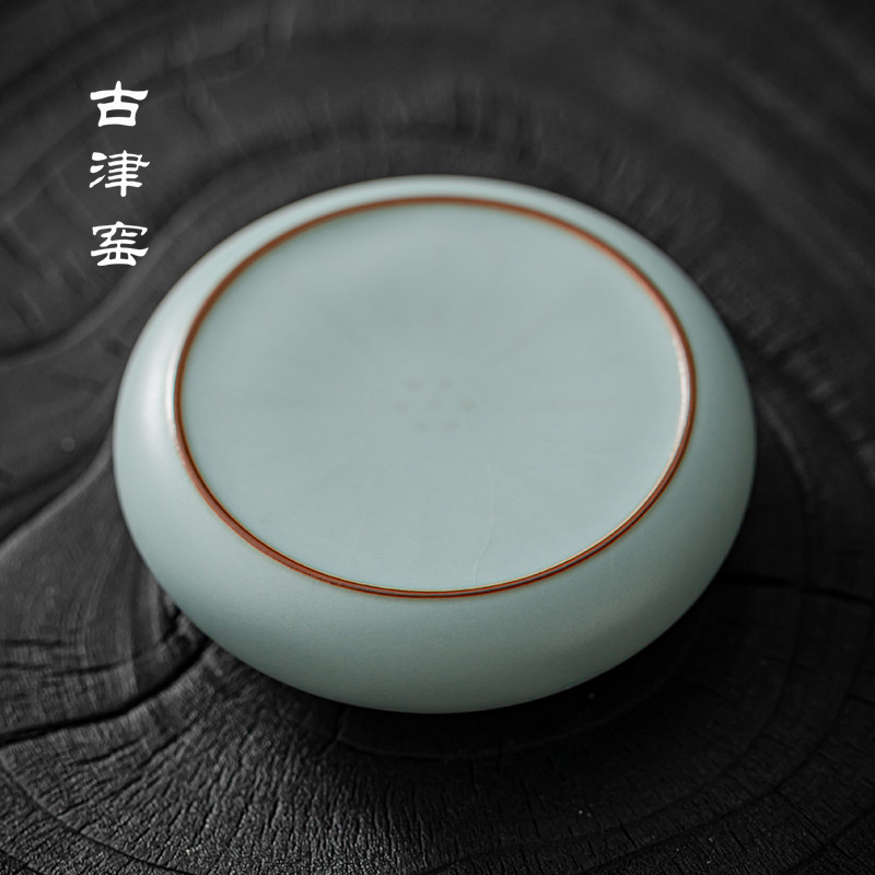 古津窑汝窑复古天青色盖置茶杯垫陶瓷茶具开片可养家用中式小壶垫