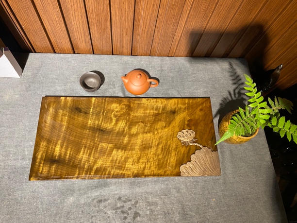 乌木金丝楠木干泡茶盘：水波纹