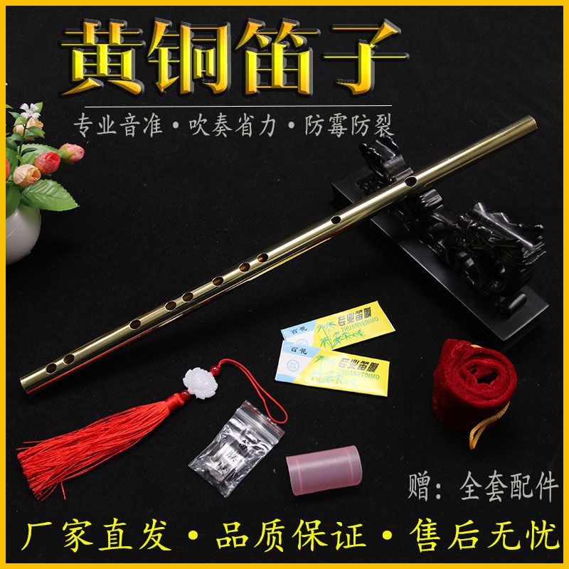 铜笛子纯铜高级专业演奏型加厚防身笛精制横笛金属不开裂笛子乐器