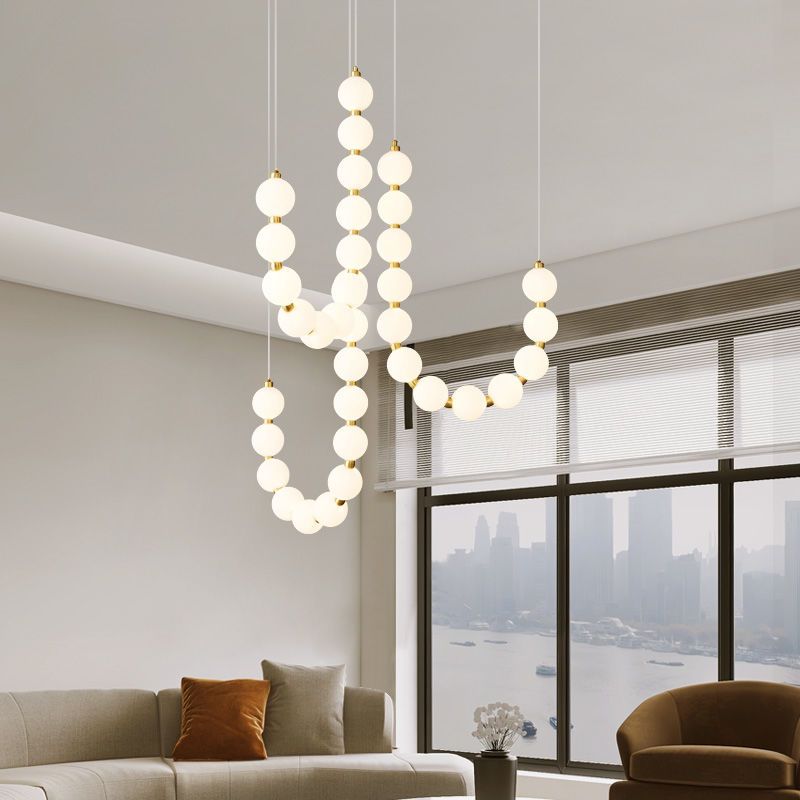 创意轻奢全铜别墅跃层鱼线楼梯灯长吊灯现代简约复式楼楼梯吊灯具