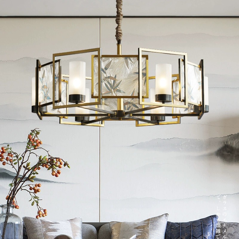 新中式全铜客厅餐厅饭店酒店包房中国风全铜焊锡珐琅彩大气吊灯具