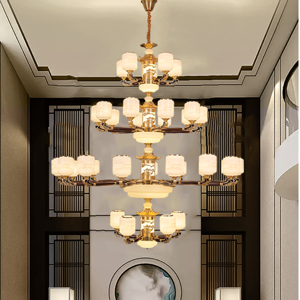 全铜乌金木新中式中国风酒店大堂别墅复式楼挑空高端大气别墅吊灯