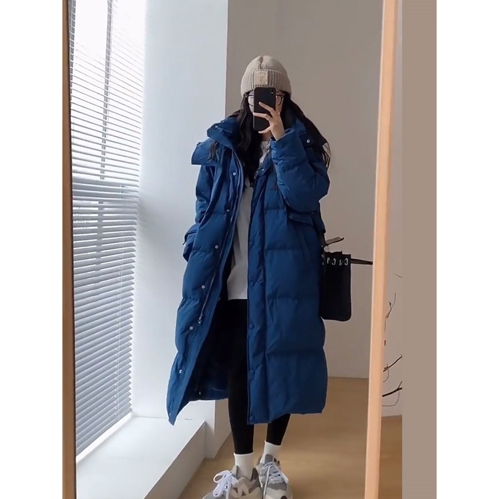 克莱因蓝面包棉服女2023年新款冬季今年流行中长款小个子加厚外套