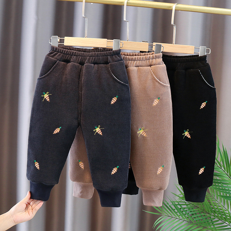 热卖女童加绒裤子2023新款儿童秋冬款二层绒宝宝冬季加厚男孩厚绒