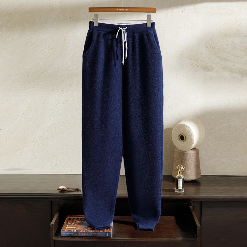 100%纯山羊绒裤高品质新款男士外穿小脚裤简约舒适休闲白色长裤