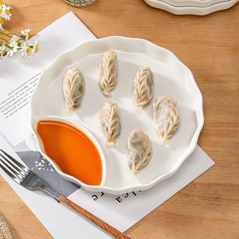 景德纯白色骨瓷饺子盘沥水双层盘中式家用陶瓷大号水饺盘子虾盘