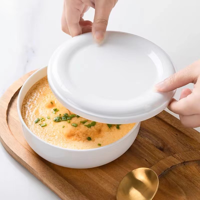 景德镇骨瓷深盘子家用菜盘骨瓷带盖窝盘沙拉盘微波炉陶瓷加深汤盘