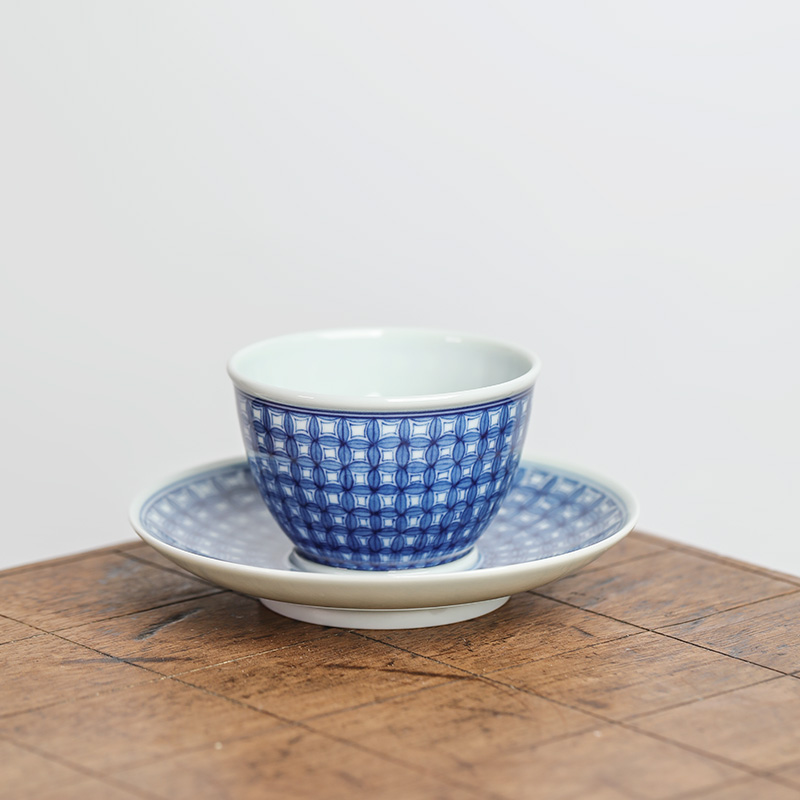 主人杯单杯景德镇憩予青花手绘钱多多陶瓷品茶杯一杯一托功夫茶具