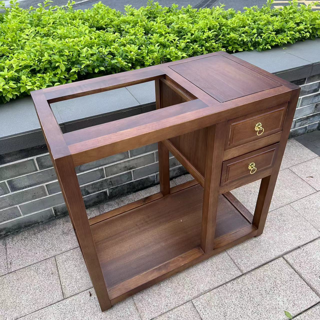 【拖鞋佬】南美胡桃木客厅泡茶开口新中式双抽屉开孔茶水柜实木家具