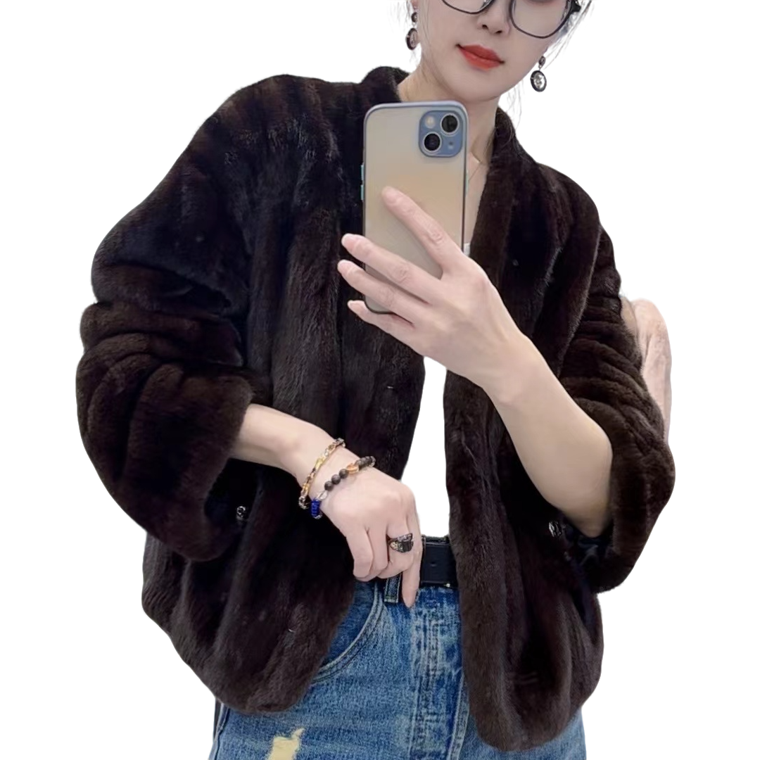 【慕之语muzhiyu】”拾光“ 312款 立领简约抽刀分刀水貂短款外套