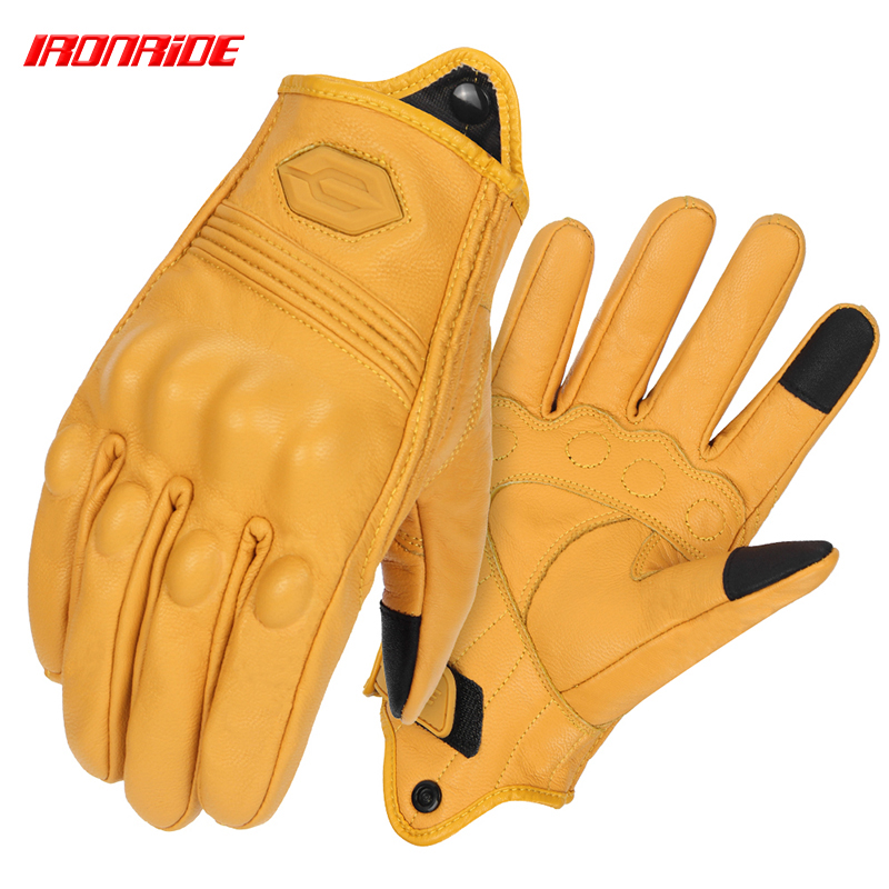 摩托车机车手套复古真羊皮无孔四季防摔防滑舒适护壳男女骑行手套