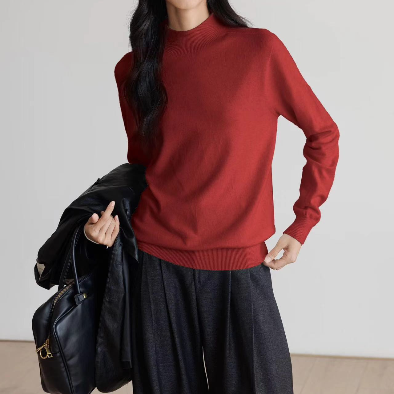 线下299#【咸菜色】秋冬无缝一体立领遮肉显瘦针织衫26018