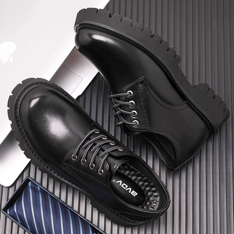 NY潮牌男鞋2024新款厚底内增高大头皮鞋英伦正装真皮低帮新郎婚鞋