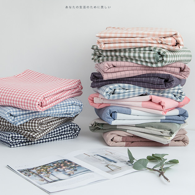 無印水洗棉被套日式单件单人被罩全棉双人床品格子简约棉被罩
