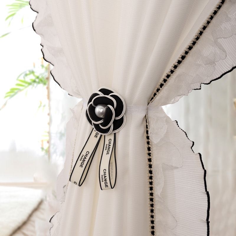 绣花蝴蝶结窗帘绑带新款网红卧室系珍珠蕾丝绑带窗纱客厅扎束带款