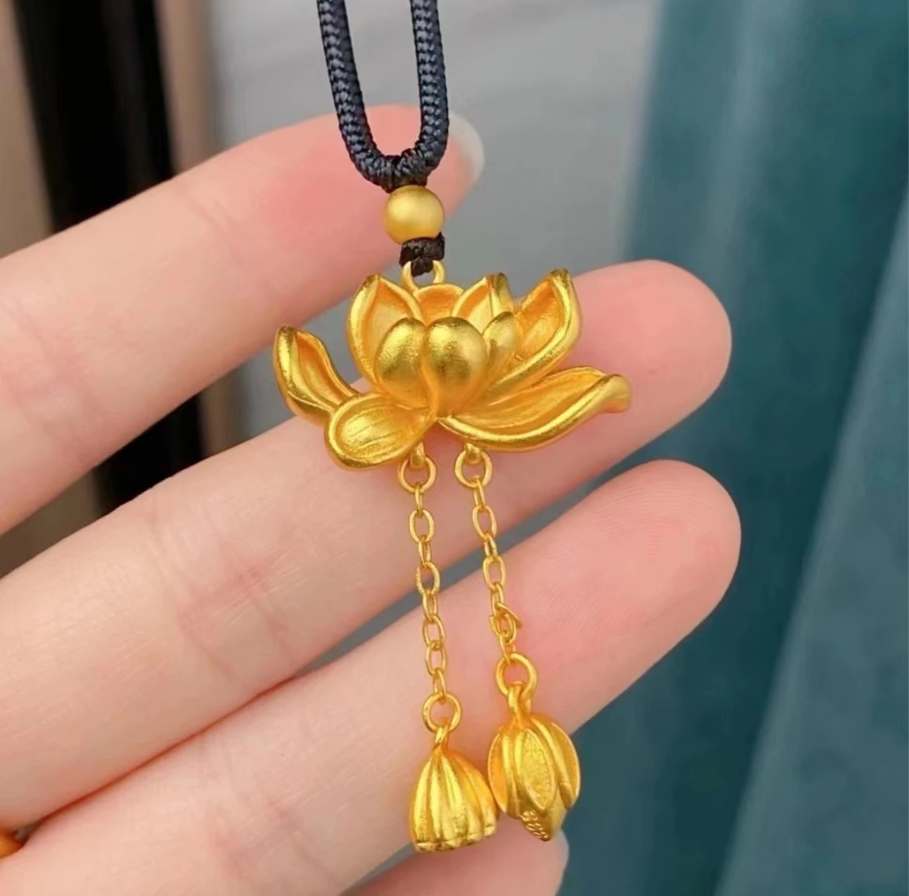 合金吊坠 古法传承荷花吊坠项链 两世欢流苏莲子吊坠（送项链绳）