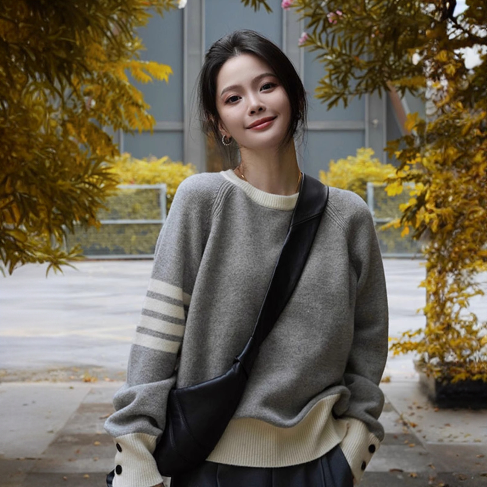 插肩袖圆领套头毛衣女2024秋季新款撞色内搭长袖针织打底衫上衣潮