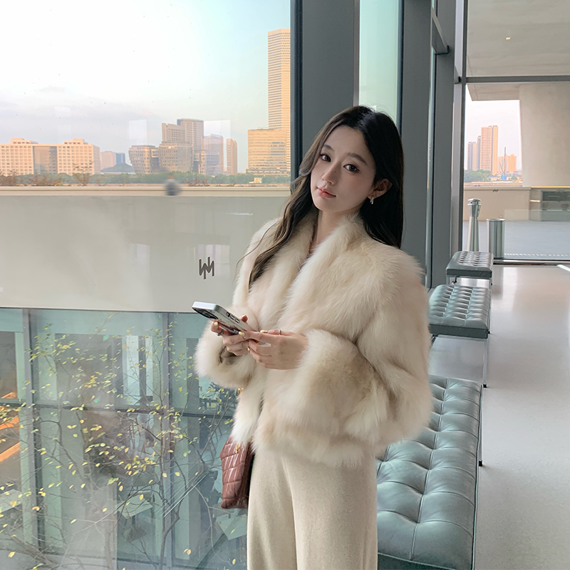 1987 fur"月光典藏"2025年冬季新款狐狸毛皮草女年轻短款毛毛外套