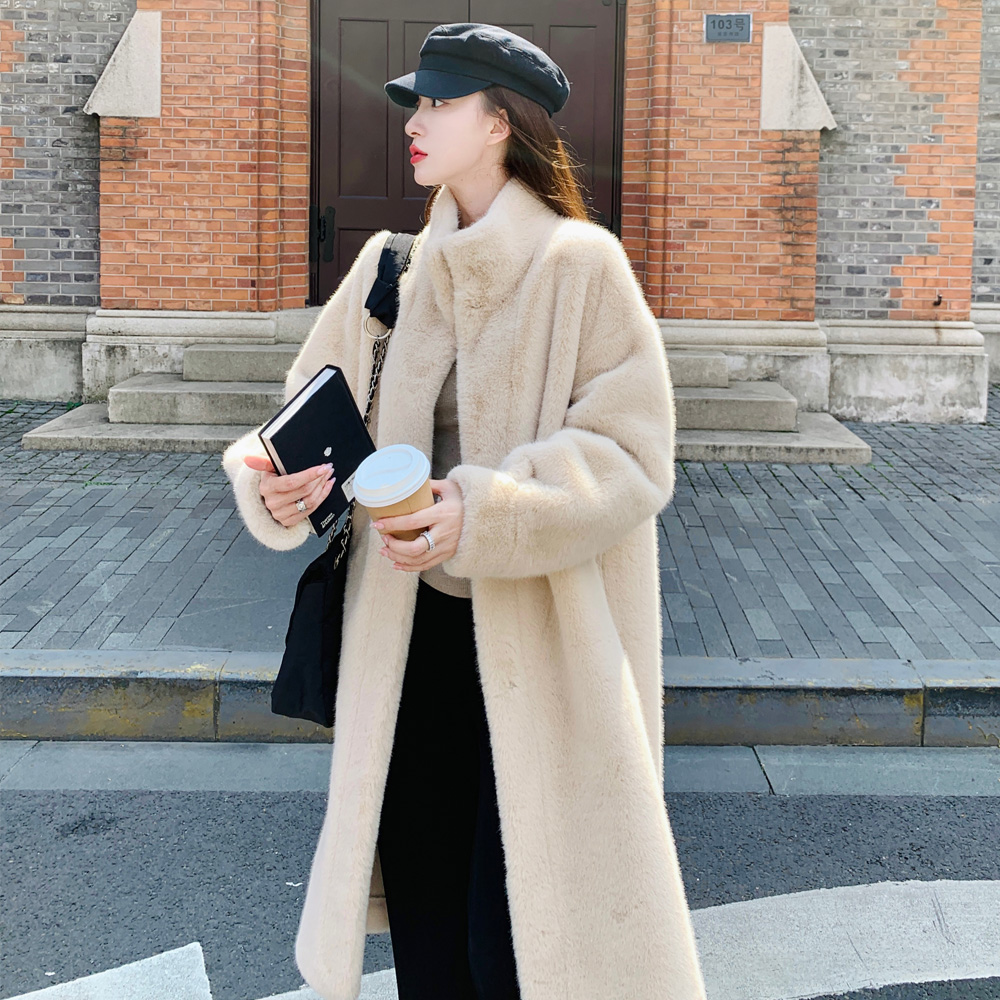 2023冬季新款皮毛一体水貂毛绒呢大衣女棉衣棉服显瘦加厚外套