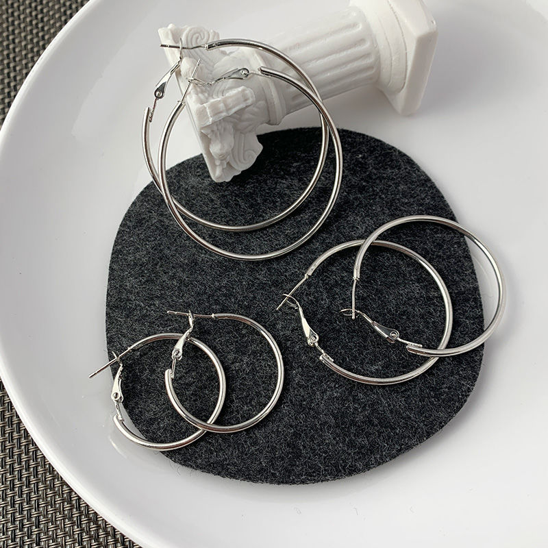 银色欧美圆圈耳环气质耳圈小众冷淡风大气圆脸显瘦夸张耳时尚