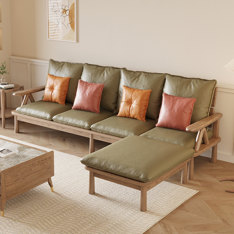 北欧风白蜡木实木沙发客厅沙发组合简约可拆洗布艺沙发成套沙发