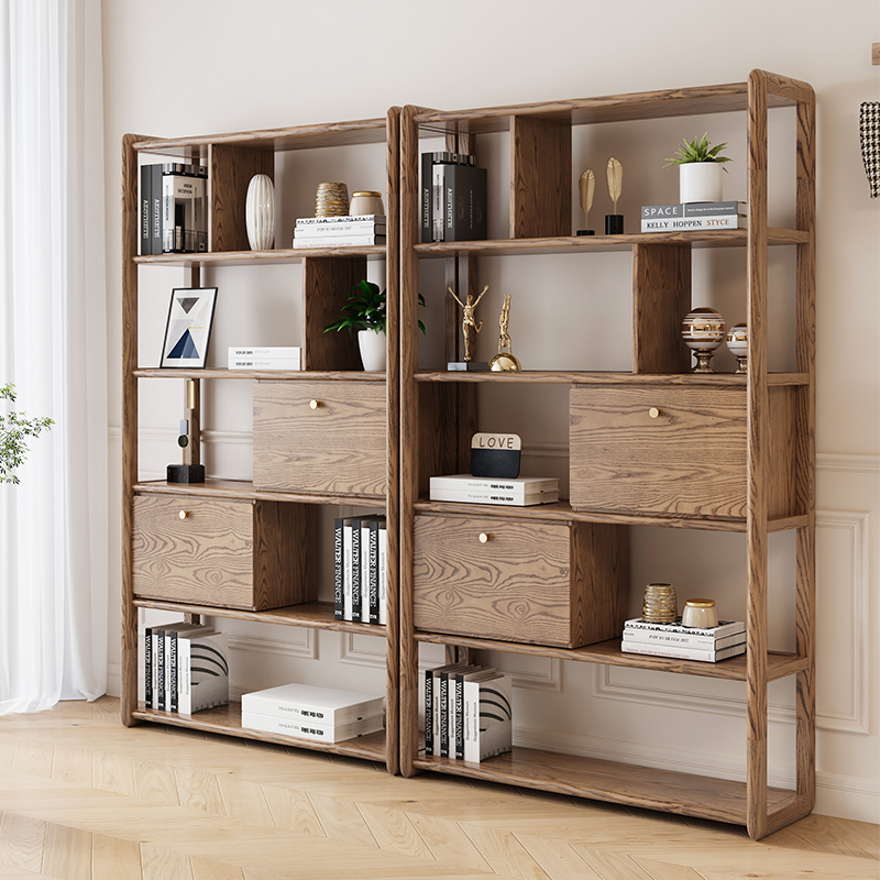 实木家用博古架隔厅柜书架白蜡木柜子书房柜子客厅储物置物架