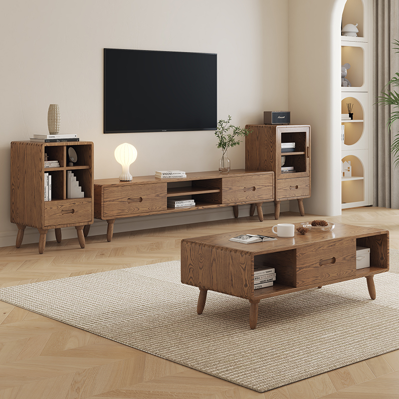 新中式茶几客厅茶几电视柜组合中小户型茶桌地柜北欧简约实木茶几