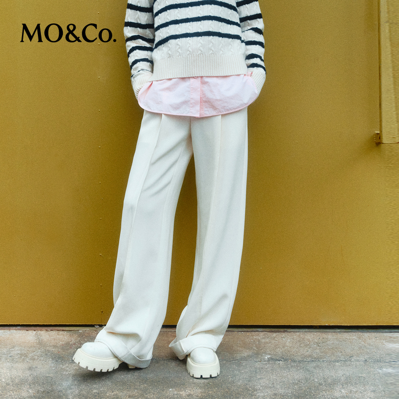 MOCO冬季醋酸混纺高腰中线阔腿裤休闲裤附腰带MBC4PATK01