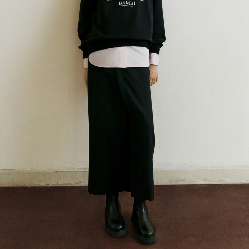 MOCO含绵羊毛精纺解构斜襟开叉半身裙附皮带MBC4SKTK01