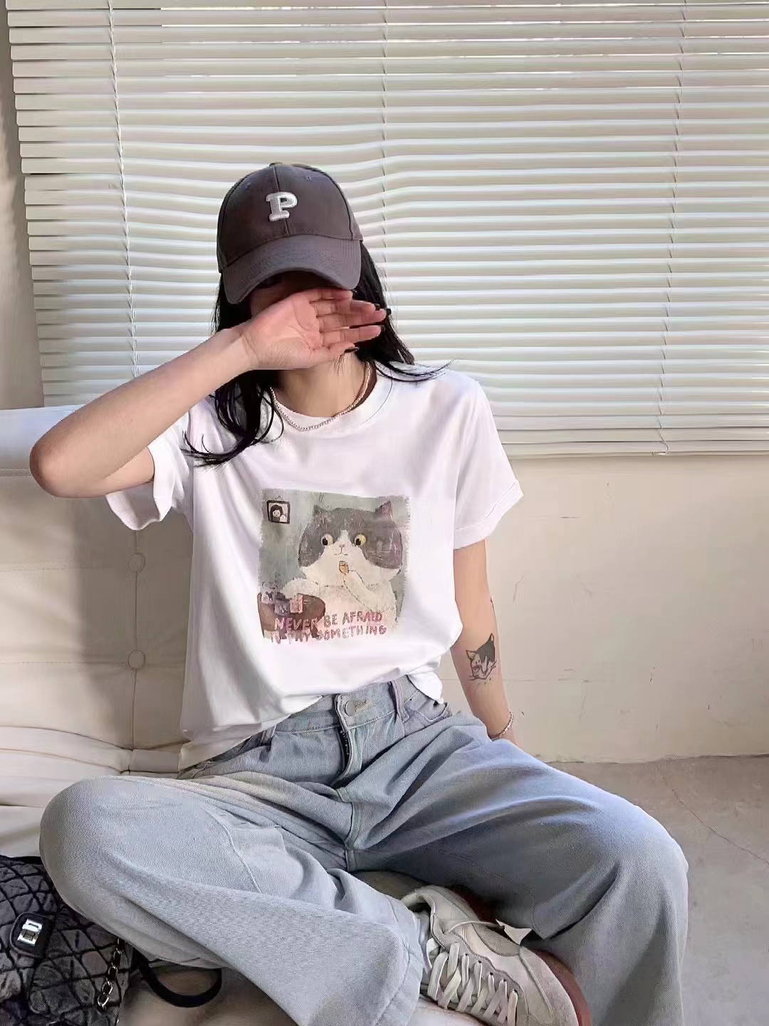 春夏新款时尚百搭女款宽松圆领印花T恤衫半袖