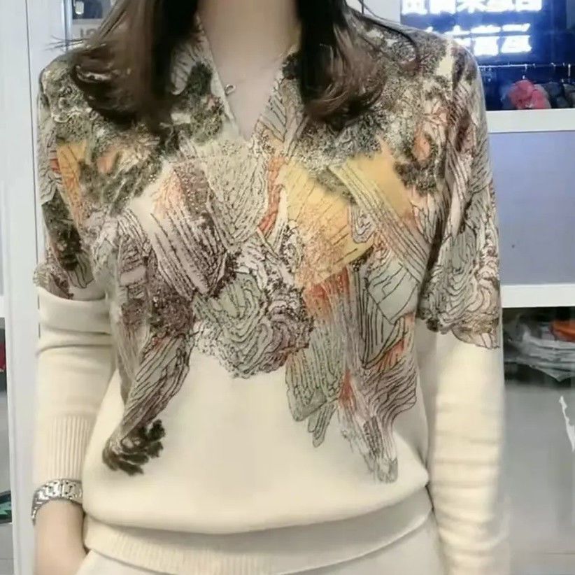 春秋新款高档女装洋气针织秋冬时尚百搭宽松妈妈装长袖打底衫上衣