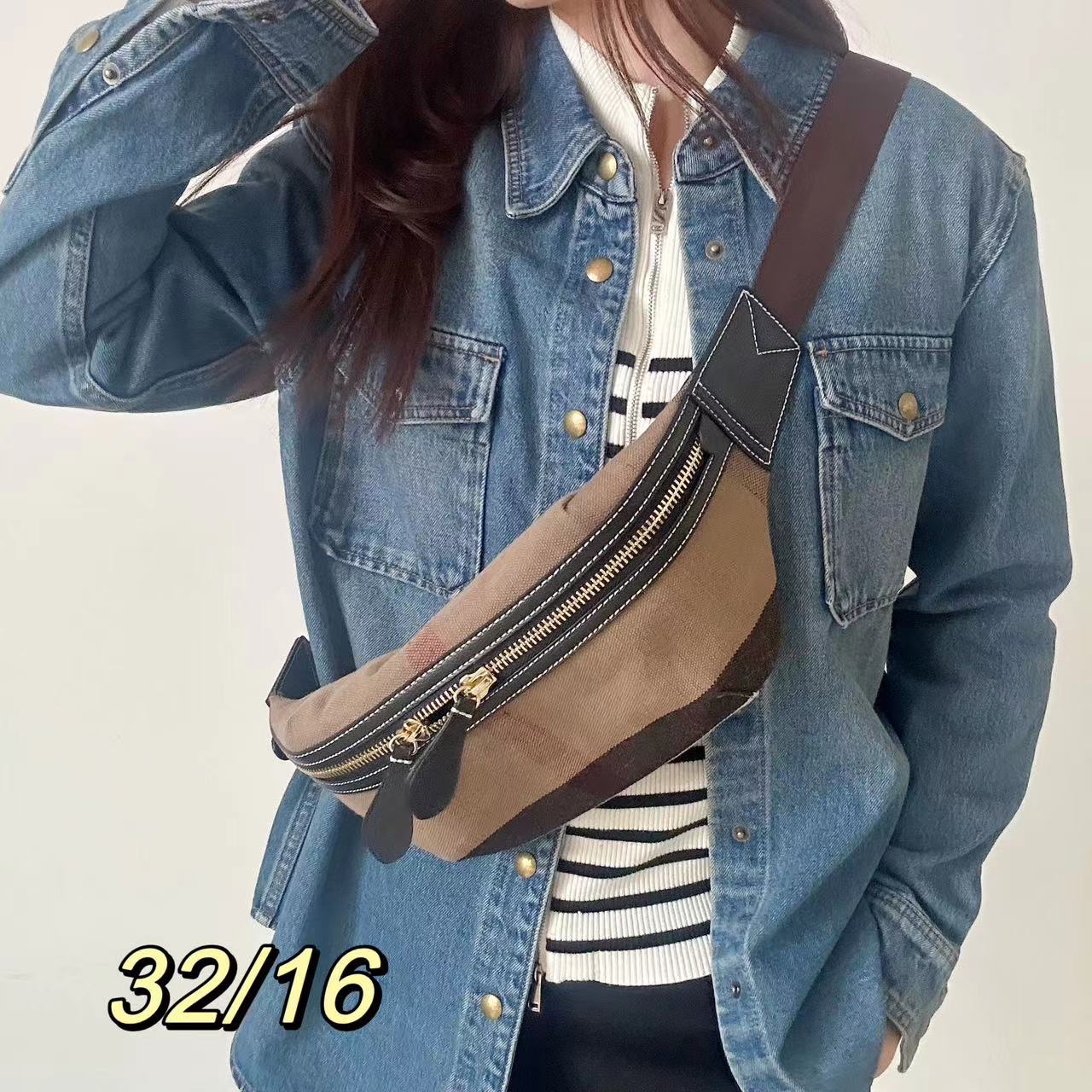 经典黄麻格子百搭腰包胸包