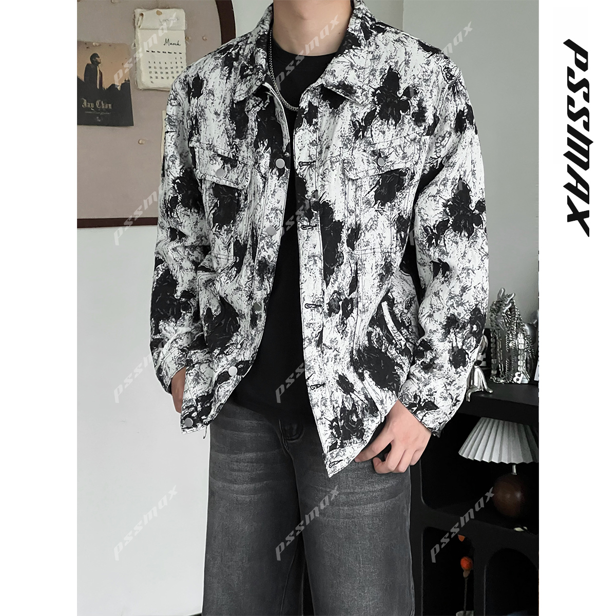 【现货】【PSSMAX】胖俗俗【高街扎染夹克】秋冬美式街头痞帅休闲外套