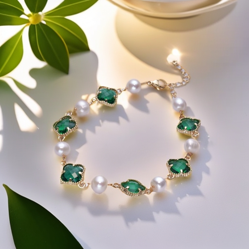 天然淡水珍珠四叶草珍珠手链气质设计感百搭