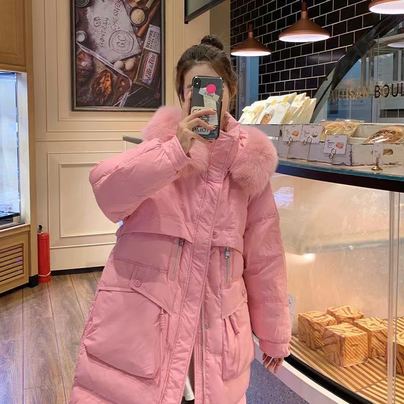 波司澄白鸭绒羽绒服冬新款大毛领韩版中长款宽松过膝保暖爆版外套