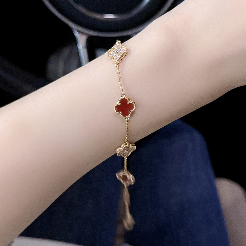 高定迷你红色五花轻奢气质手链