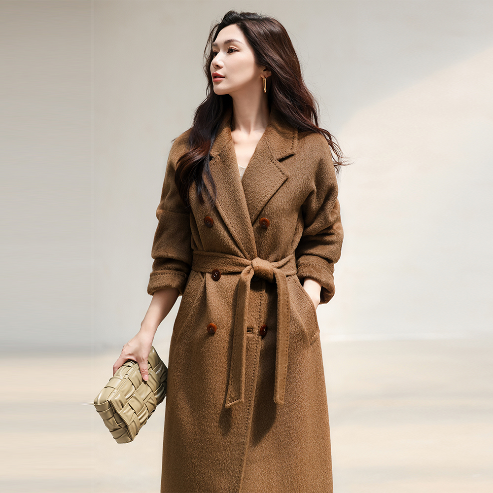 高端秘鲁嵿级苏力羊驼毛大衣女中长款加厚长毛阿尔巴卡羊毛呢外套