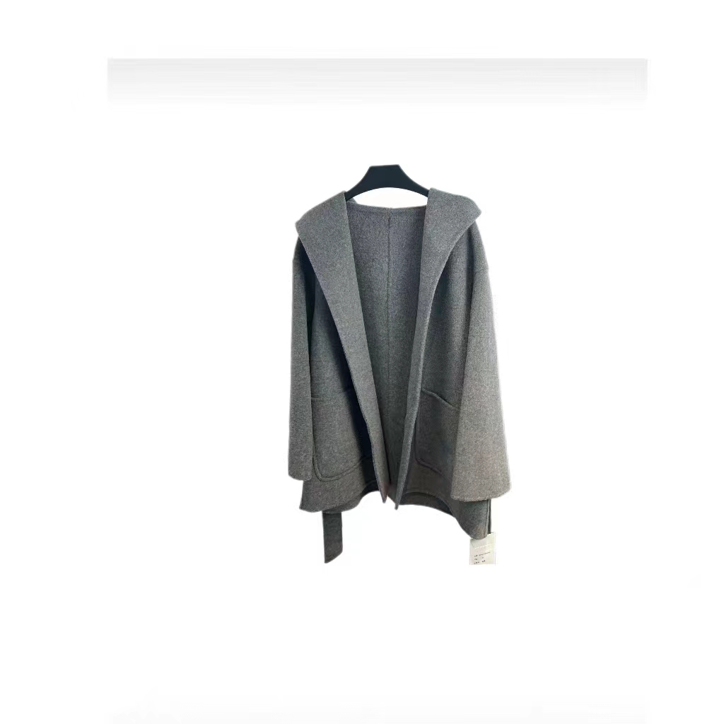 Hooomiee轻奢极简风纯色连帽双面澳羊毛外套大衣MX24003