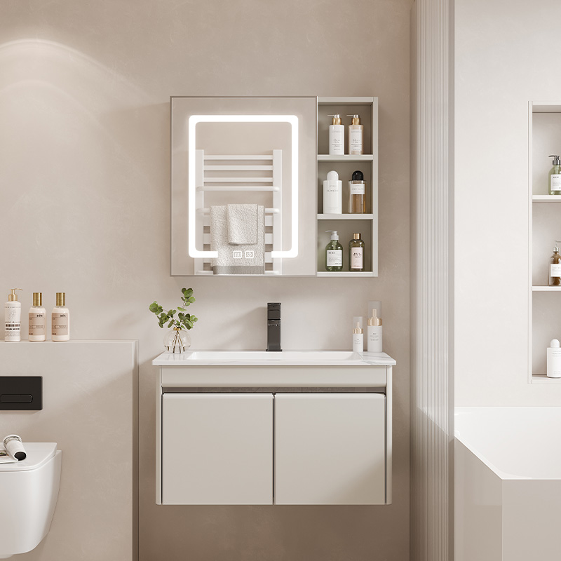 奶油风浴室柜卫生间陶瓷一体盆卫浴柜洗手台洗漱台盆柜组合洗脸盆