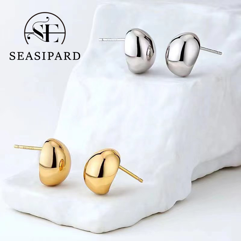 925银耳饰 SEASIPARD简约轻奢气质小银豆豆耳钉光面素款小众ins