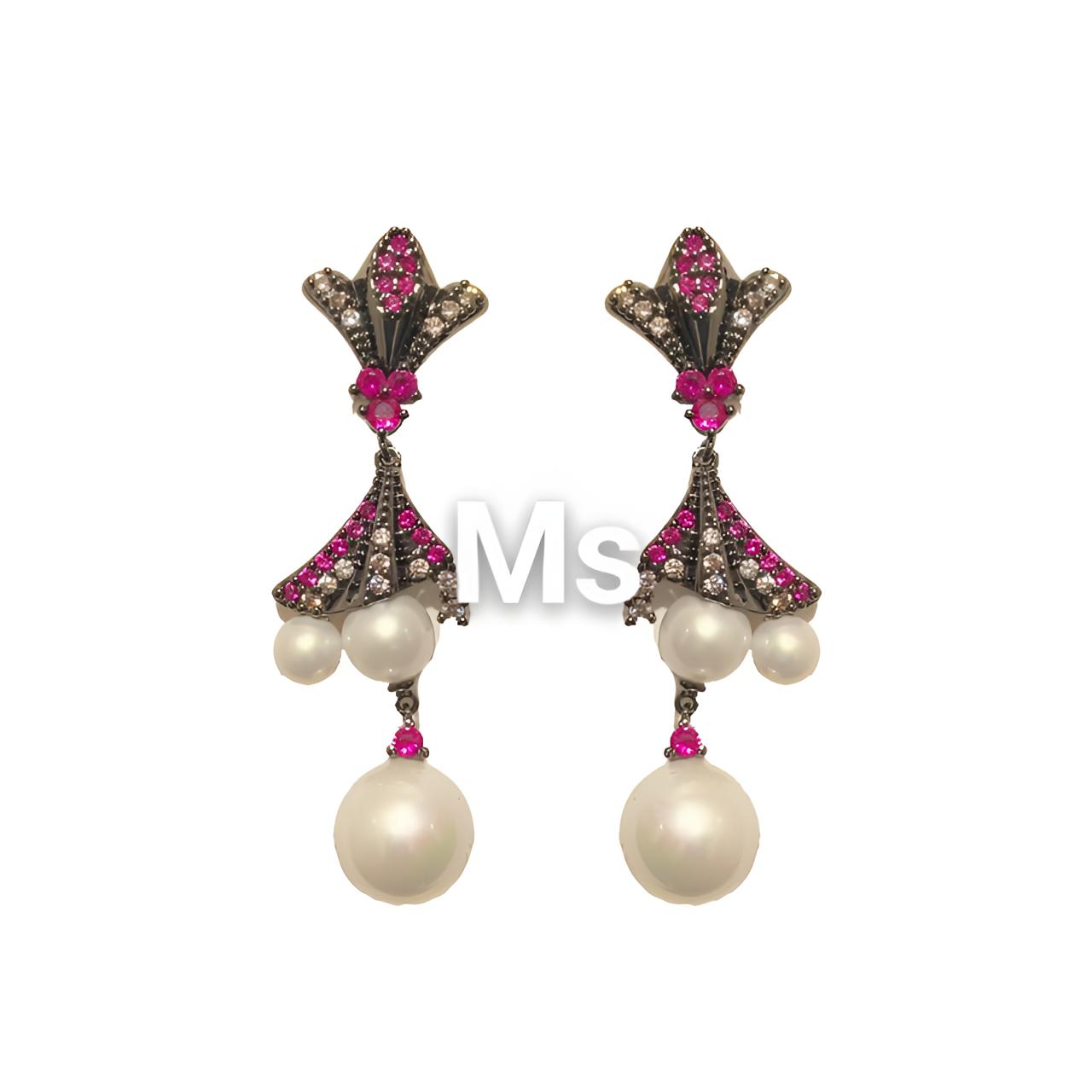 铜合金合成锆石耳饰 设计师手工长款耳环时尚经典气质优雅复古