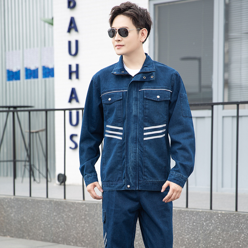 反光条牛仔工作服套装男秋冬耐磨防烫抗火星铸造电焊劳保服定制服