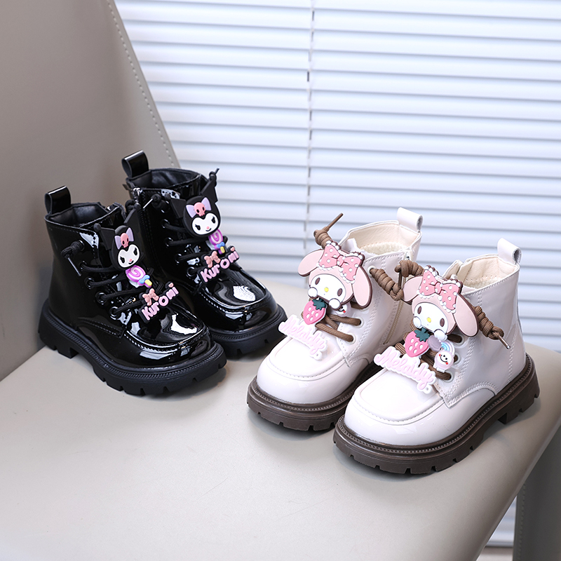 女童皮靴库洛米2025秋冬季新款加绒保暖儿童棉靴防滑中大童马丁靴