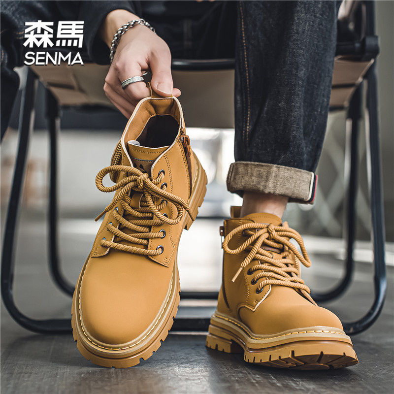 SENMA/森马男鞋2023新款冬季踢不烂英伦厚底大黄靴高帮马丁靴潮鞋
